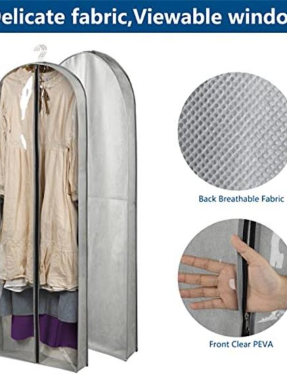 Clear Garment Bags Hanging Clothes Storage 60 Inch Dress Coat Cover Set - Picture 4 of 6
